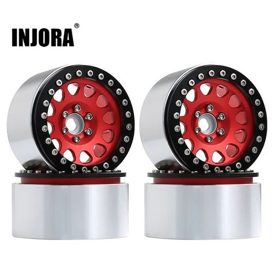 INJORA 4PCS 2.2" Aluminum Beadlock Wheel Rims Red CRAW18050_RD