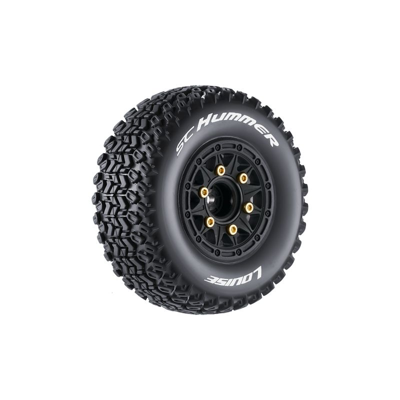 Louise RC SC-Hummer 1/10 Short Course Tires, Soft, 12, 14 &amp; 17mm Removable Hex on Black Rim (2) LOULT3224SB