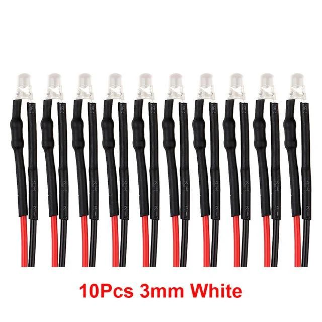 INJORA 10PCS 12V 3mm LED Lights for 1/10 Scale RC Car White CRAW18394_3WH