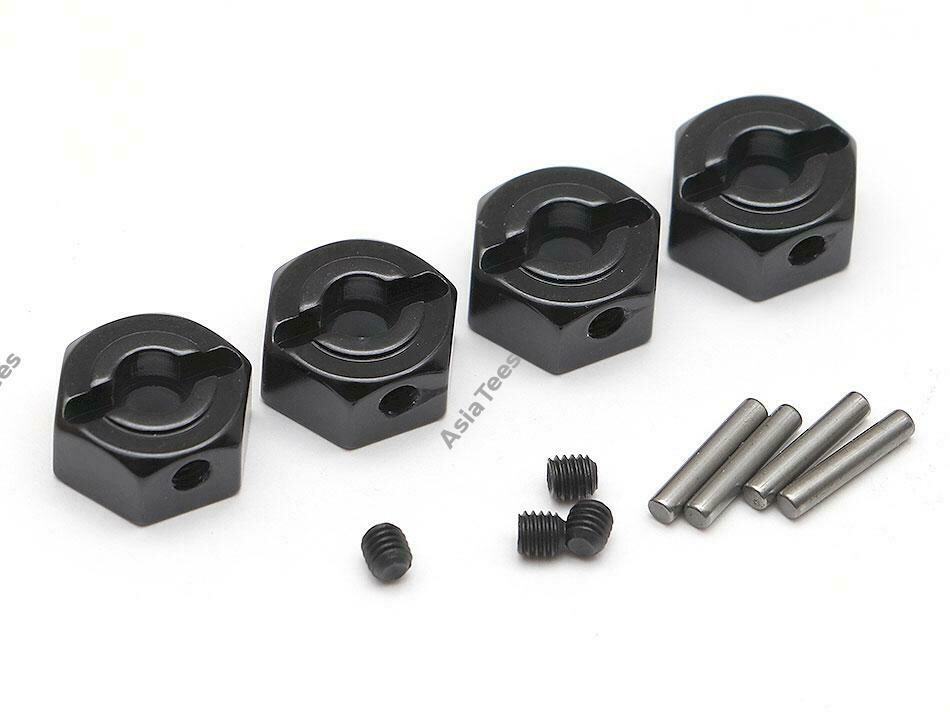 Boom Racing 12mm Standard Aluminum Wheel Hex Adaptors w/ Lock Screws Pins &amp; Screws (4) Black BR113008BK