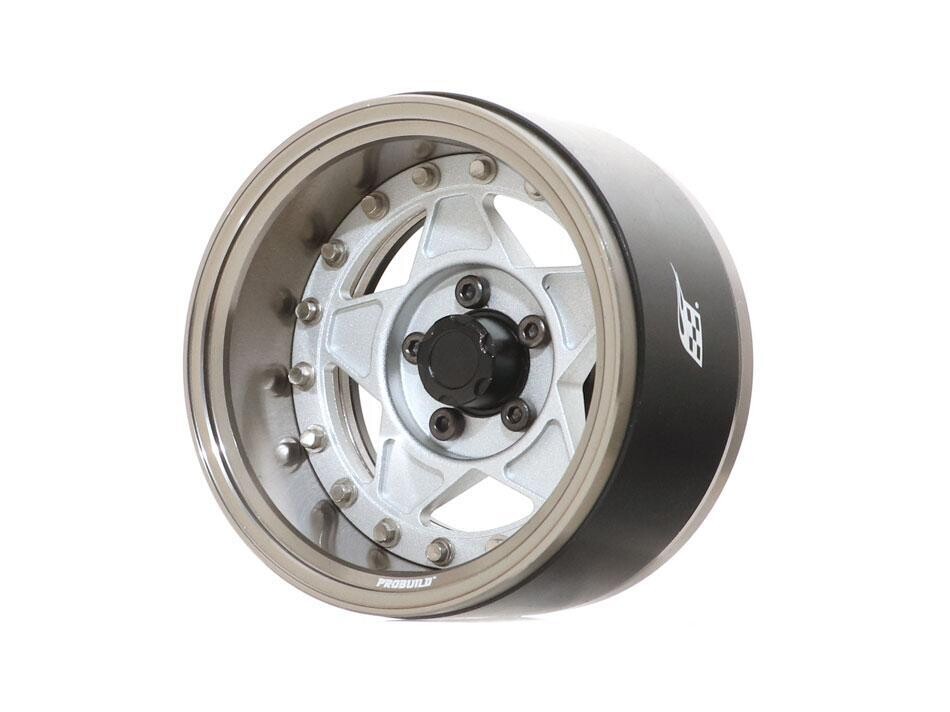Boom Racing ProBuild™ 1.9" RTS Adjustable Offset Aluminum Beadlock Wheels (2) Gun Metal/Matte Silver BRPB039GMMS