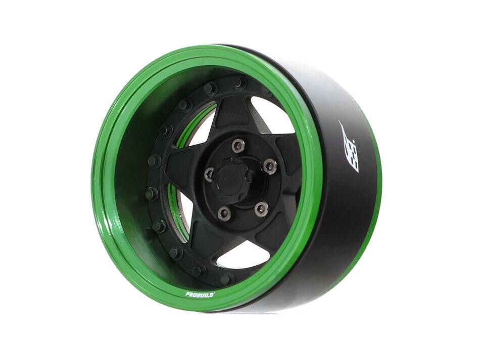 Boom Racing ProBuild™ 1.9" RTS Adjustable Offset Aluminum Beadlock Wheels (2) Green/Matte Black BRPB030GMBK