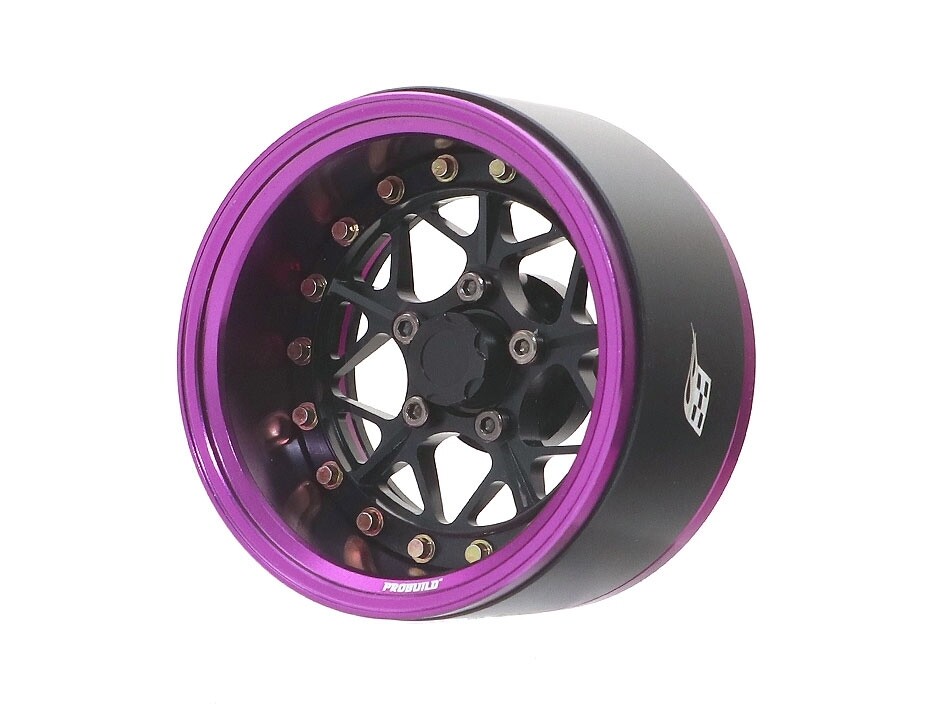 Boom Racing ProBuild™ 1.9" LGB Adjustable Offset Aluminum Beadlock Wheels (2) Purple/Black BRPB031PBK