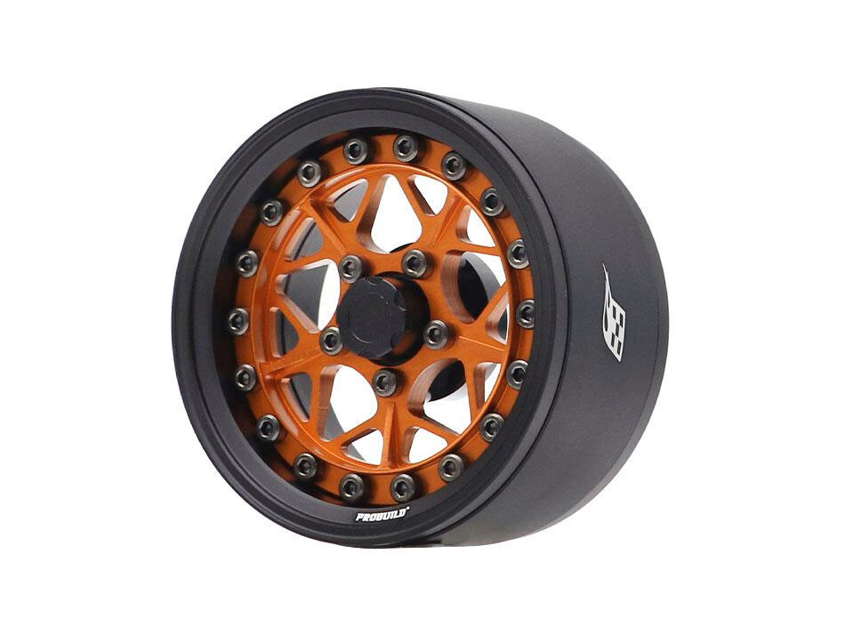 Boom Racing ProBuild™ 1.9" LGB Adjustable Offset Aluminum Beadlock Wheels (2) Matte Black/Orange BRPB075MBKOR