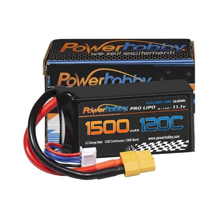 Powerhobby 3S 11.1V 1500mah 120C Lipo Battery w XT60 Plug PHB3SS1500120XT60