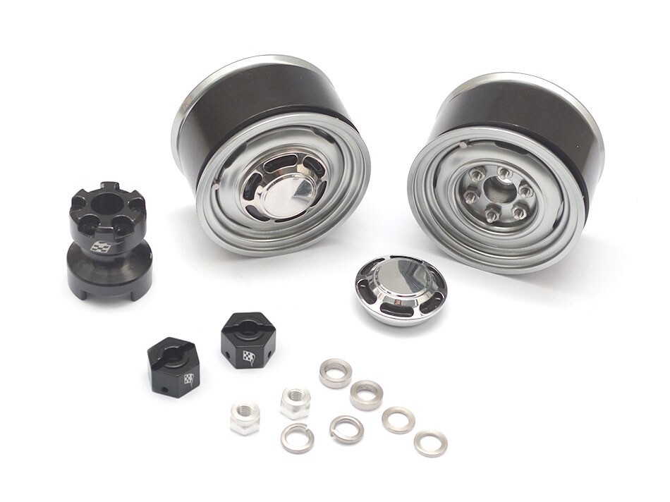 Boom Racing 1.55 Yota LC Classic Rear Beadlock Wheels (2) with 3mm Wideners (2) Gun Metal BRW780907RGM