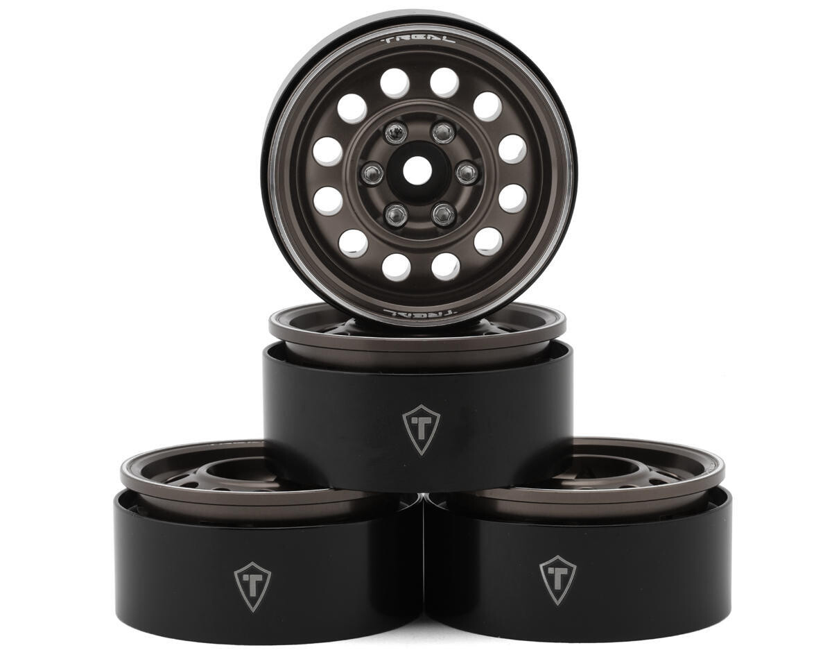 Treal Hobby Type I 1.9" Vintage 12-Hole Beadlock Wheels (Titanium) (4) TLHTWHEEL-100