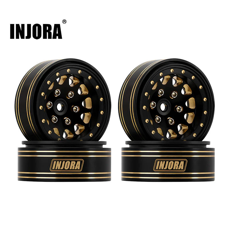 INJORA 1.3" 68g/pcs Brass Beadlock Wheels Black for 1/24 1/18 RC Crawler Car (W1301) YQW-1301BGD