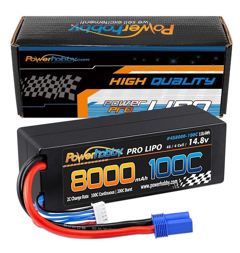 Powerhobby 4s 14.8V 8000MAH 100C Lipo Battery w EC5 Plug Hard Case PHB4S8000100EC5