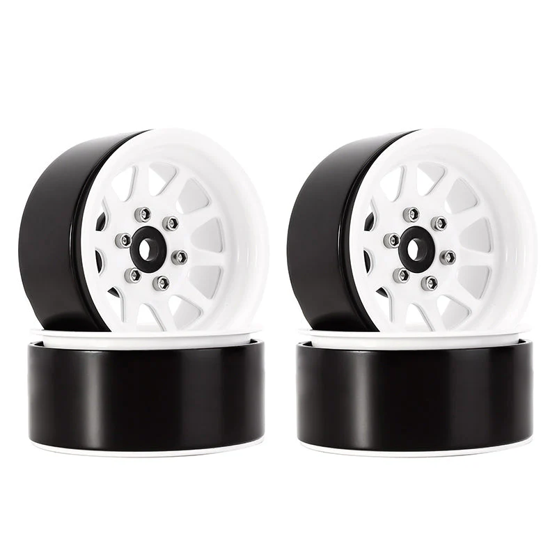 INJORA 4PCS 1.9" 10-spoke Metal Beadlock Wheels (4) White CRAW18258_09WH