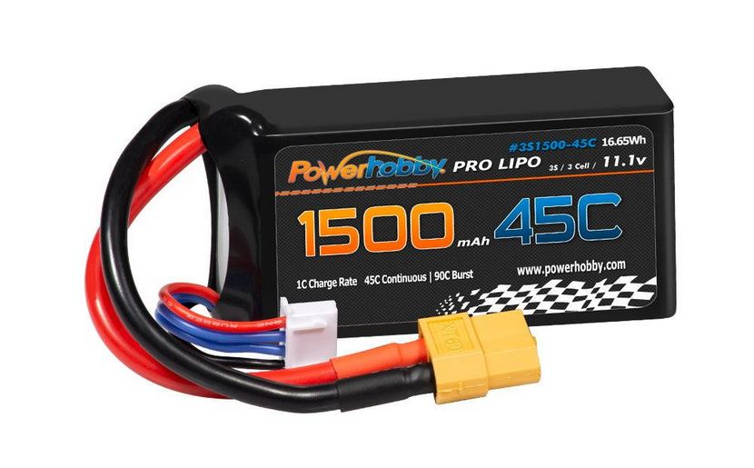 Powerhobby 3S 11.1V 1500mAh 45C Lipo Battery with XT60 Connector 3-Cell PHB3S150045XT60