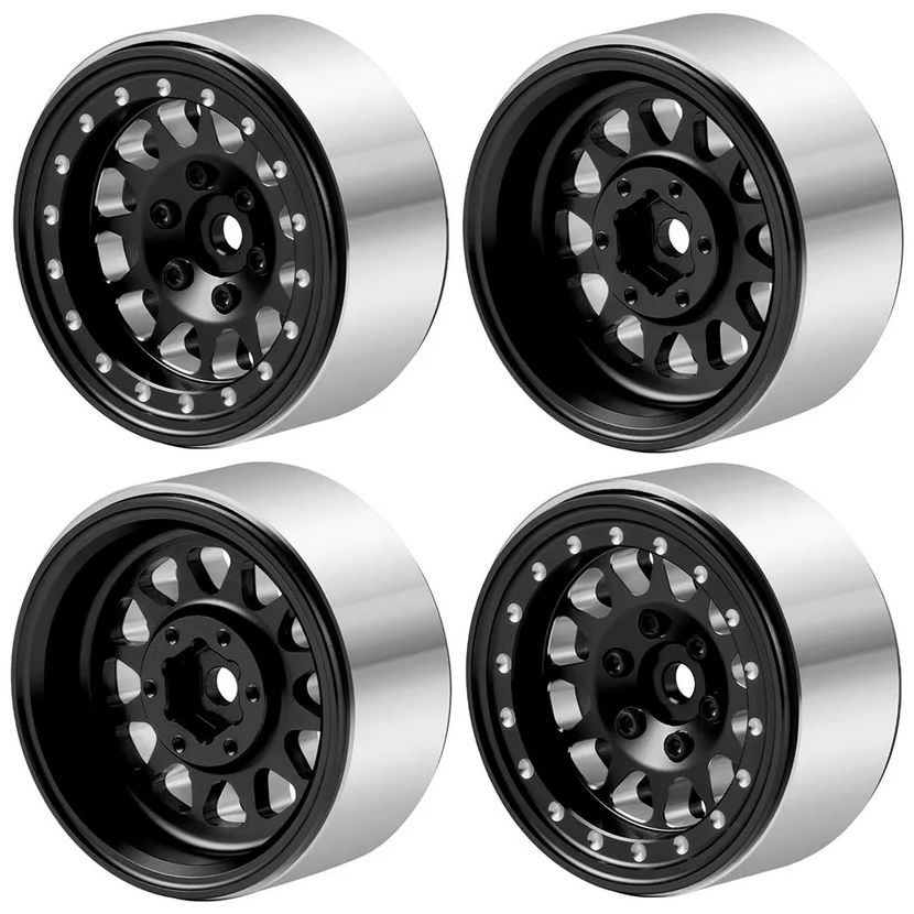 Powerhobby 1.0" Aluminum Beadlock Wheels (4) (Black) PHB7514Black
