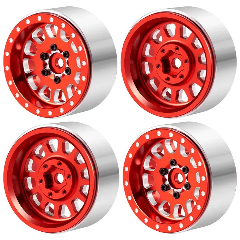 Powerhobby 1.0" Aluminum Beadlock Wheels (4) (Red) PHB7514Red