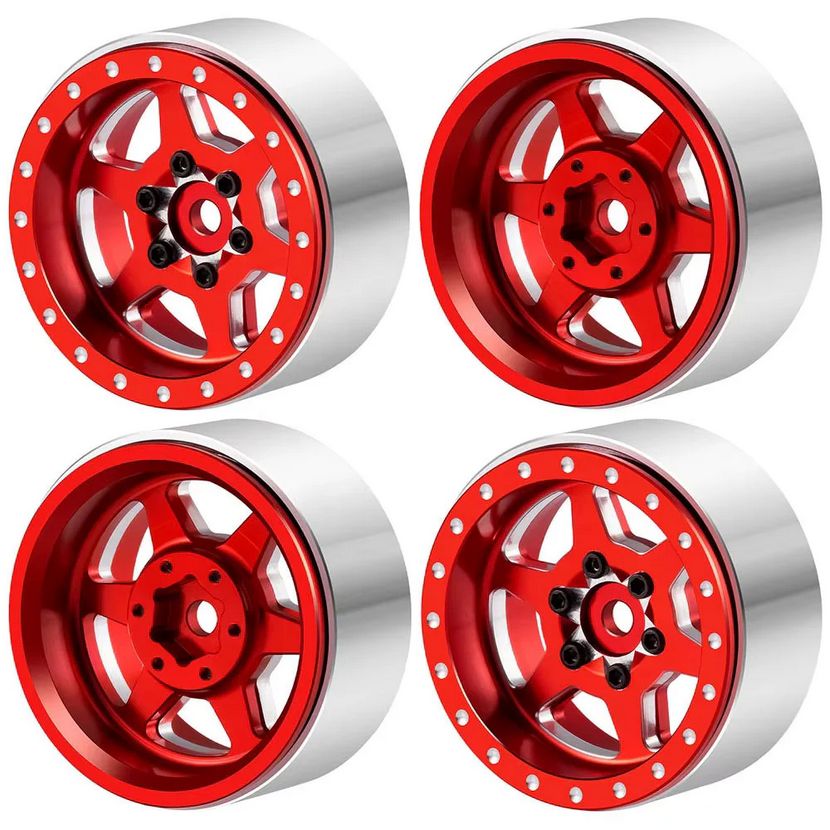 Powerhobby 1.3" Aluminum Beadlock Wheels (4) (Red) PHB7515Red