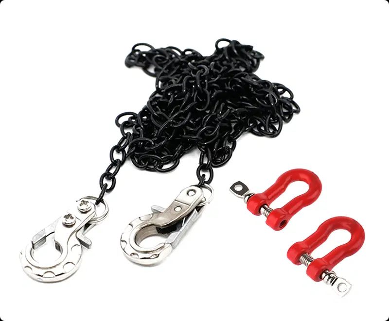 Integy Realistic 1/10 Size Drag Chain &amp; Tow Hooks w/Bow Shackle for 1/10 Scale Off-Road C31763SILVER