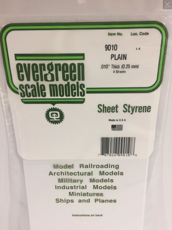 Evergreen .010" (.25mm) PLAIN OPAQUE WHITE POLYSTYRENE SHEET EVG9010