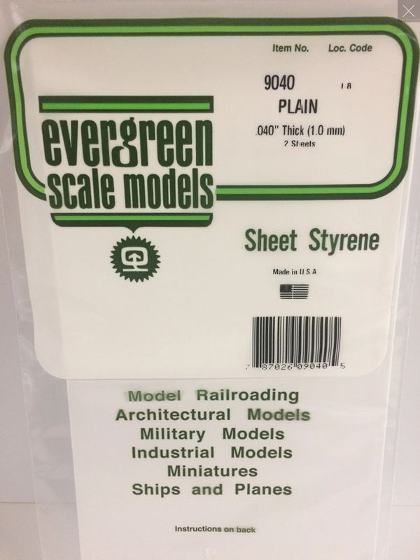 Evergreen .040" (1.0mm) PLAIN OPAQUE WHITE POLYSTYRENE SHEET EVG9040