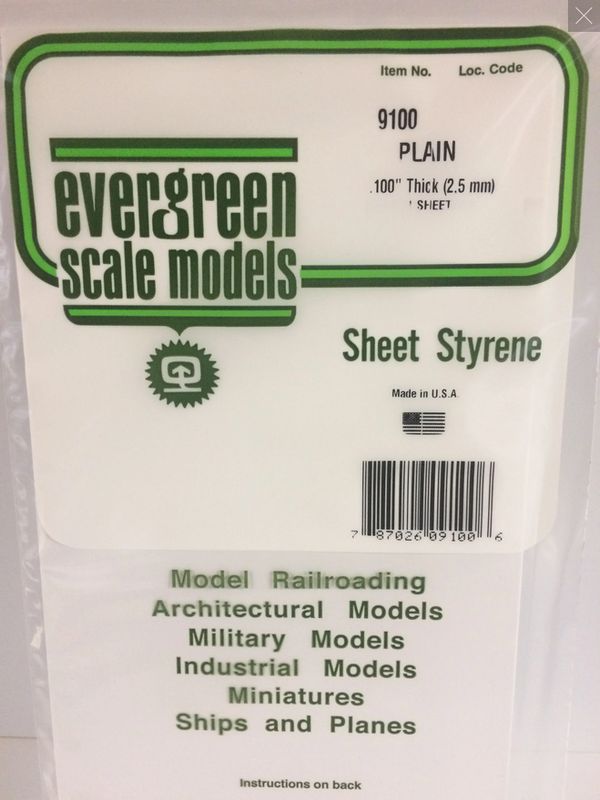 Evergreen .100" (2.5mm) PLAIN OPAQUE WHITE POLYSTYRENE SHEET EVG9100