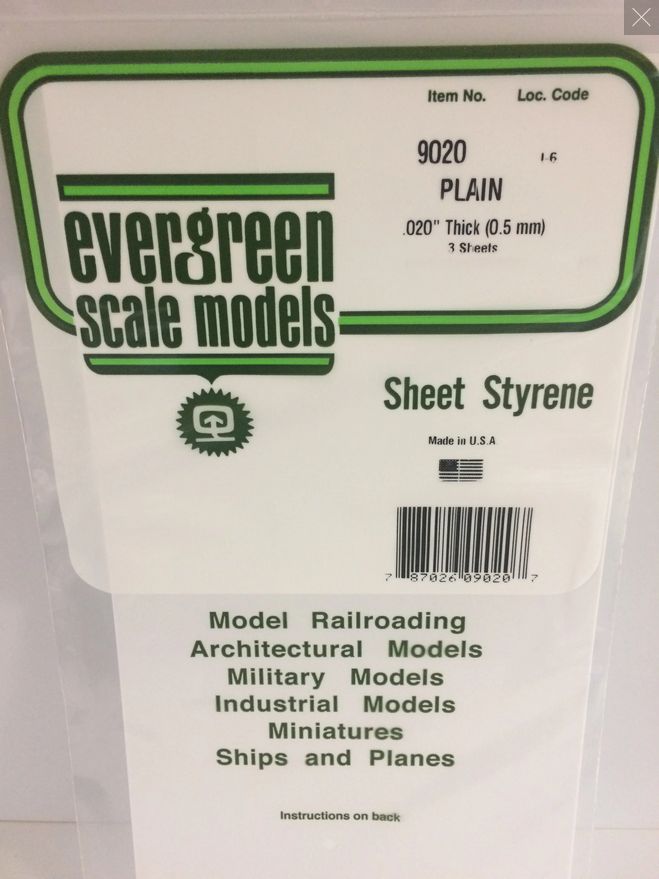 Evergreen .020" (.50mm) PLAIN OPAQUE WHITE POLYSTYRENE SHEET EVG9020