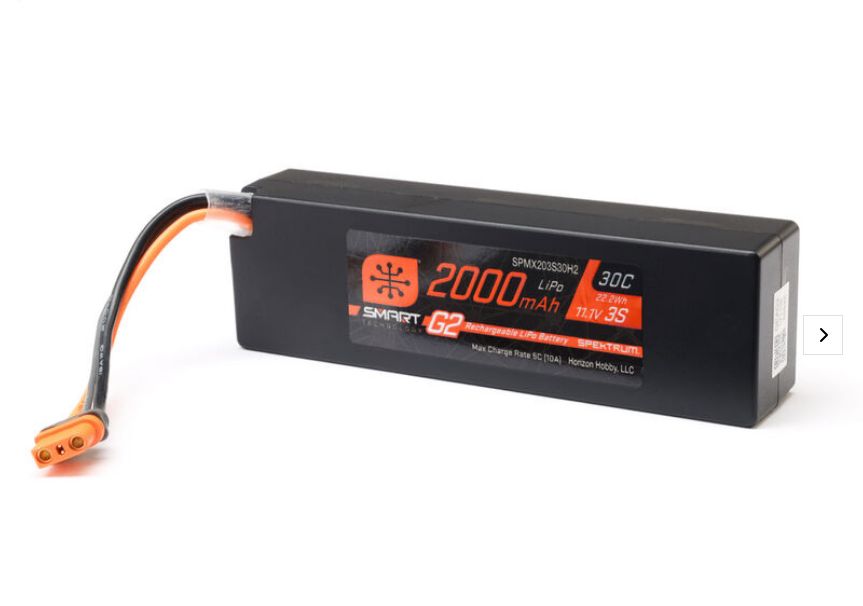 Spektrum 11.1V 2000mAh 3S 30C Smart G2 LiPo Battery: IC2 SPMX203S30H2