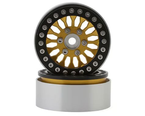 Reefs RC 1.9" SHIELD Aluminum Rock Crawler Beadlock Wheels w/Reef Hubs &amp; Rings (Gold) (2) REEFS240