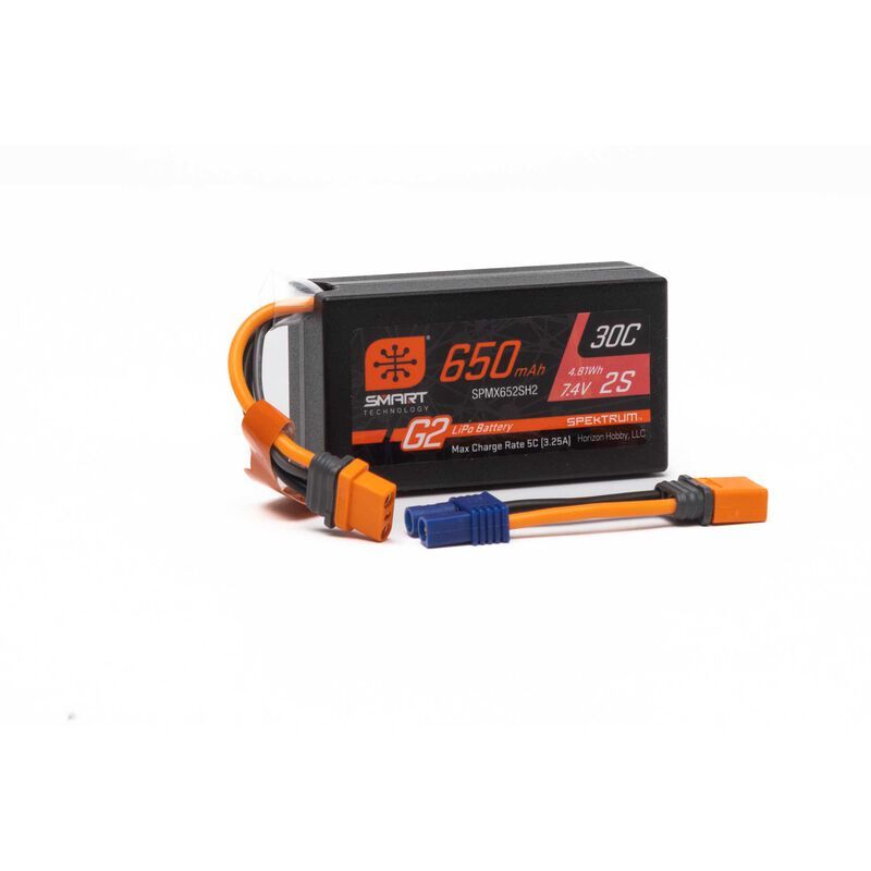 Spektrum 7.4V 650mAh 2S Smart G2 Hardcase 30C LiPo: IC2 SPMX652SH2