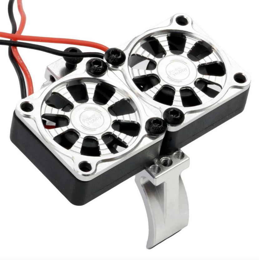 Powerhobby 1/10 Car Aluminum Heatsink 30mm Twin Turbo Cooling Fans Mount Silver PH1297SILVER