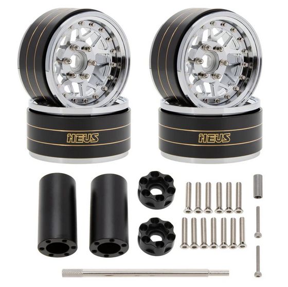 MEUS Racing Brass Aluminum 1.9″ Beadlock Wheels Supports Front Rear Twin Wheels Model A - Titanium Color MEUS-19-KY001