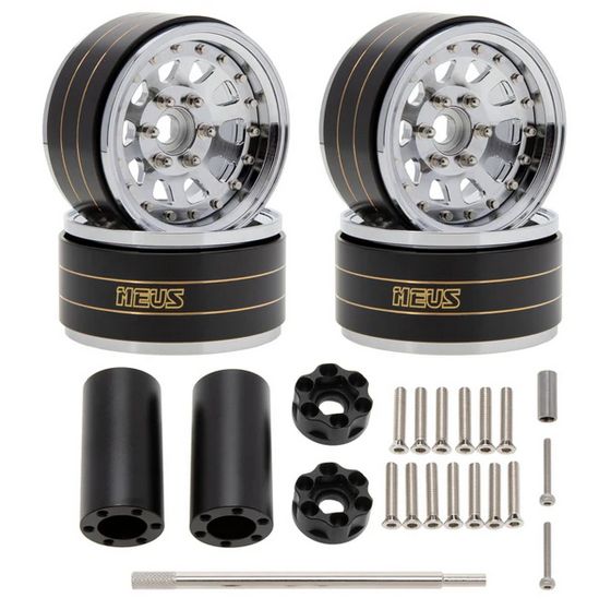 MEUS Racing Brass Aluminum 1.9″ Beadlock Wheels Supports Front Rear Twin Wheels Model D - Chrome Silver MEUS-19-KY010