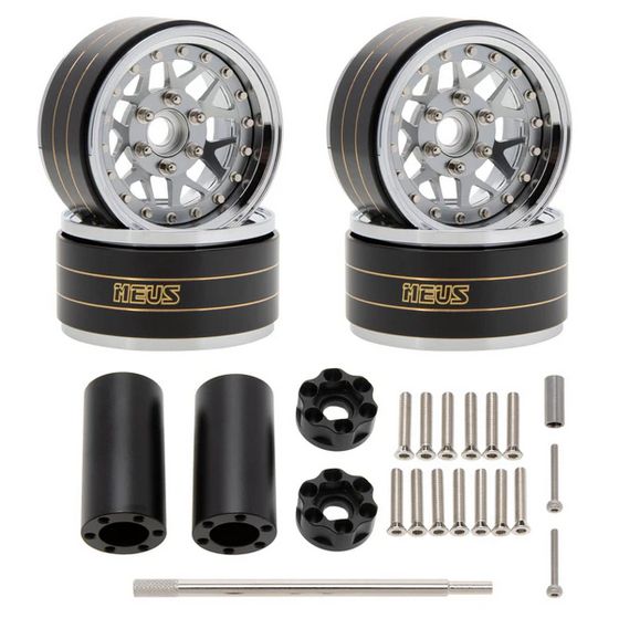 MEUS Racing Brass Aluminum 1.9″ Beadlock Wheels Supports Front Rear Twin Wheels Model A - Chrome Silver MEUS-19-KY001