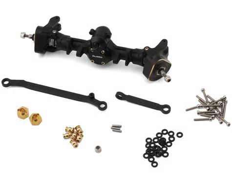 Injora Axial SCX24 +4mm Nylon Front Planet Axle Set (Black) w/Double Joint Driveshafts &amp; Brass Steering Knuckles INJSCX24-195BKF