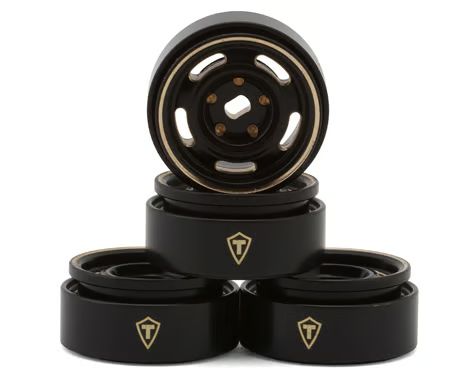 Treal Hobby 0.7" 5-Slot Brass Micro Rock Crawler Beadlock Wheels (Black/Gold) (4) (14g ea) TLHTSCX30-29
