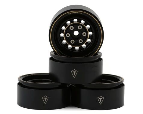 Treal Hobby 12-Hole 1.9" Brass Beadlock Crawler Wheels (Black/Gold) (4) (257g ea) TLHTWHEEL-178