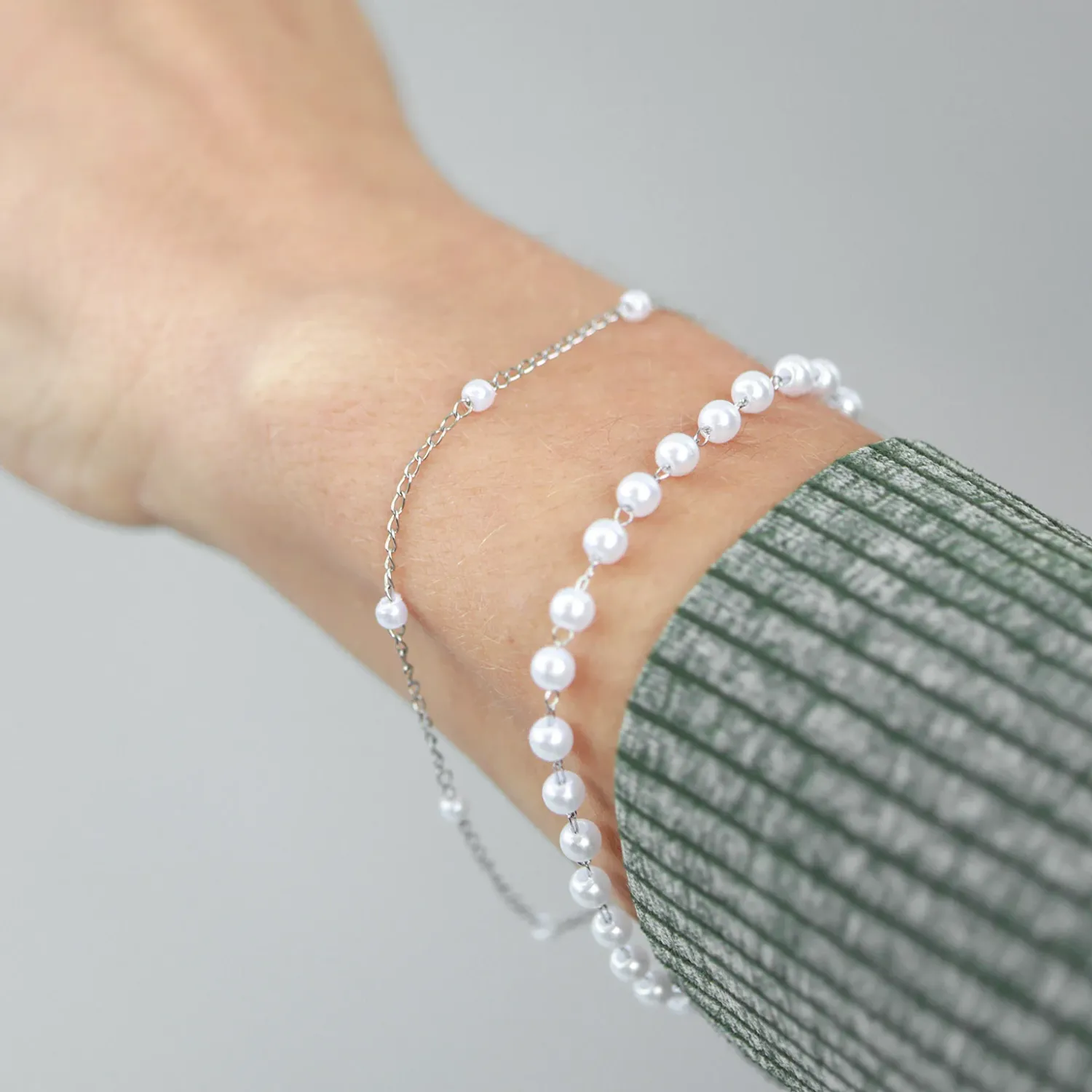 Gliederkette mit Kunstperlen · Edelstahl