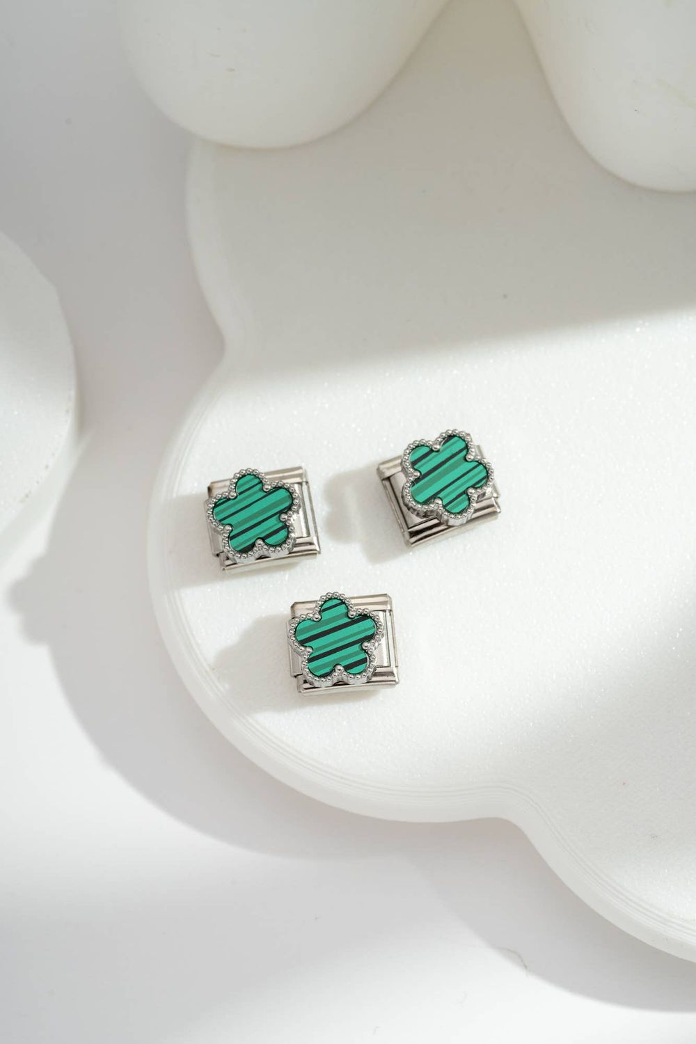 Italian Charm Striped Green Clover | Silber