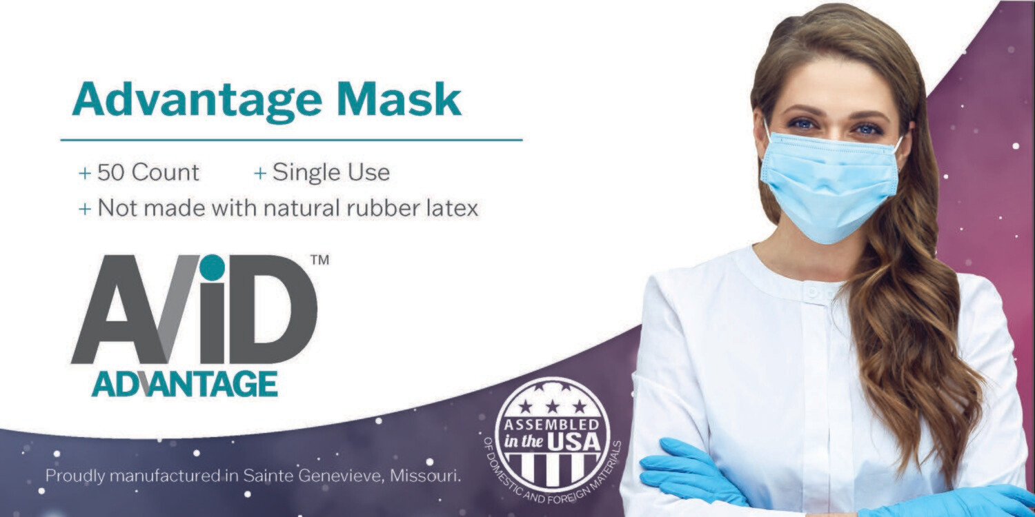 Avid Advantage Mask, ASTM F2100 Level 2 Medical, Standard Size, 3 Layer Facemask, 500 masks, 1 case of ten (10) fifty (50) count boxes of masks ($0.21 each) USE CODE MASK2023 FOR 20% OFF + FREE SHIP.