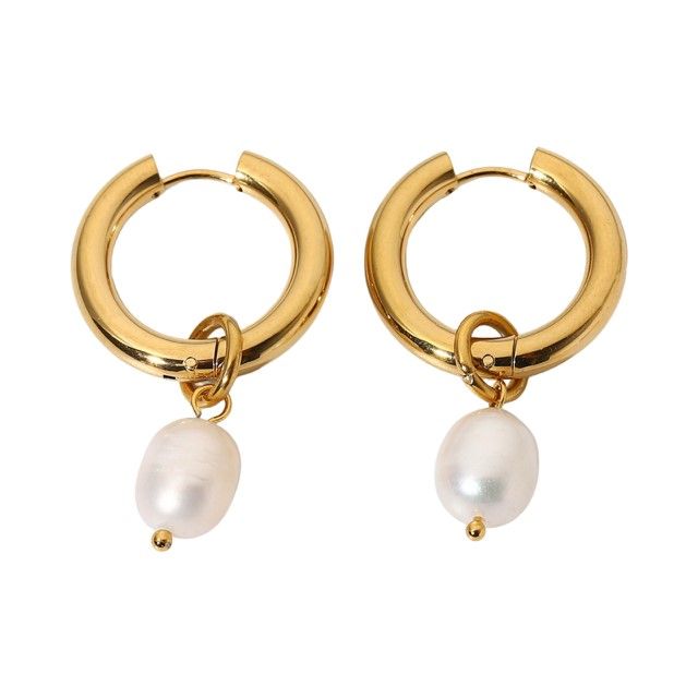 Perla Pearl Hoops, Colour: Gold