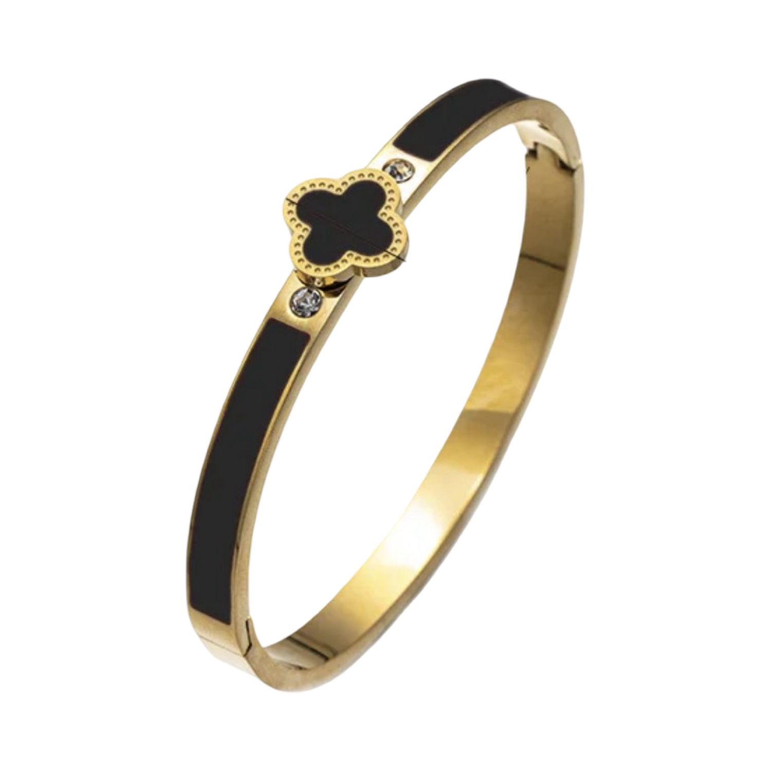 Sophie Clover Bangle, Colour: Black, Material: Gold