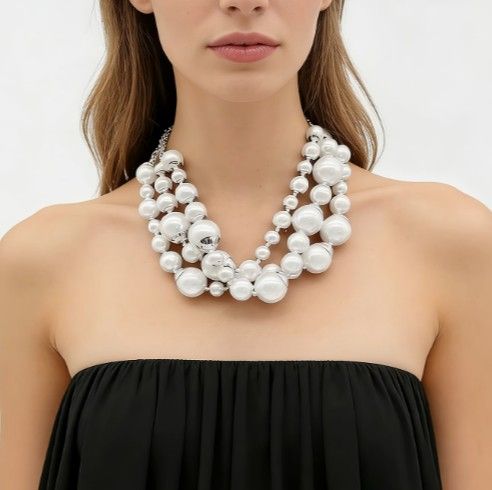 Audrey Three Layer Pearls, Colour: Silver