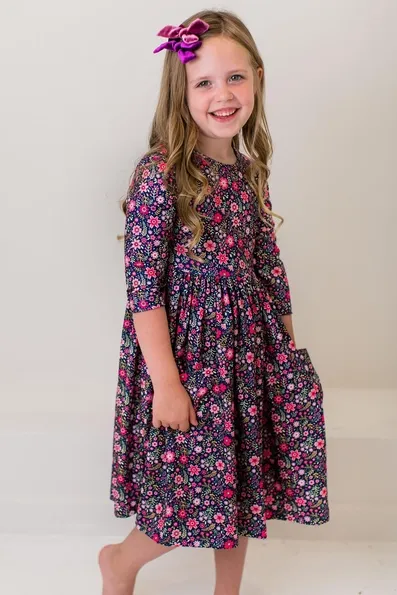 Flower Farm 3/4 Sleeve Pocket Dress