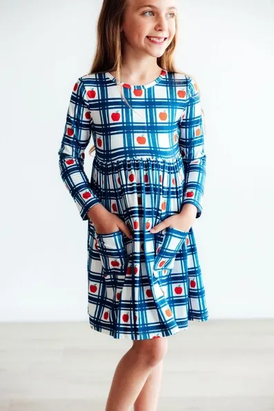 Plaid Apples Pocket Dress