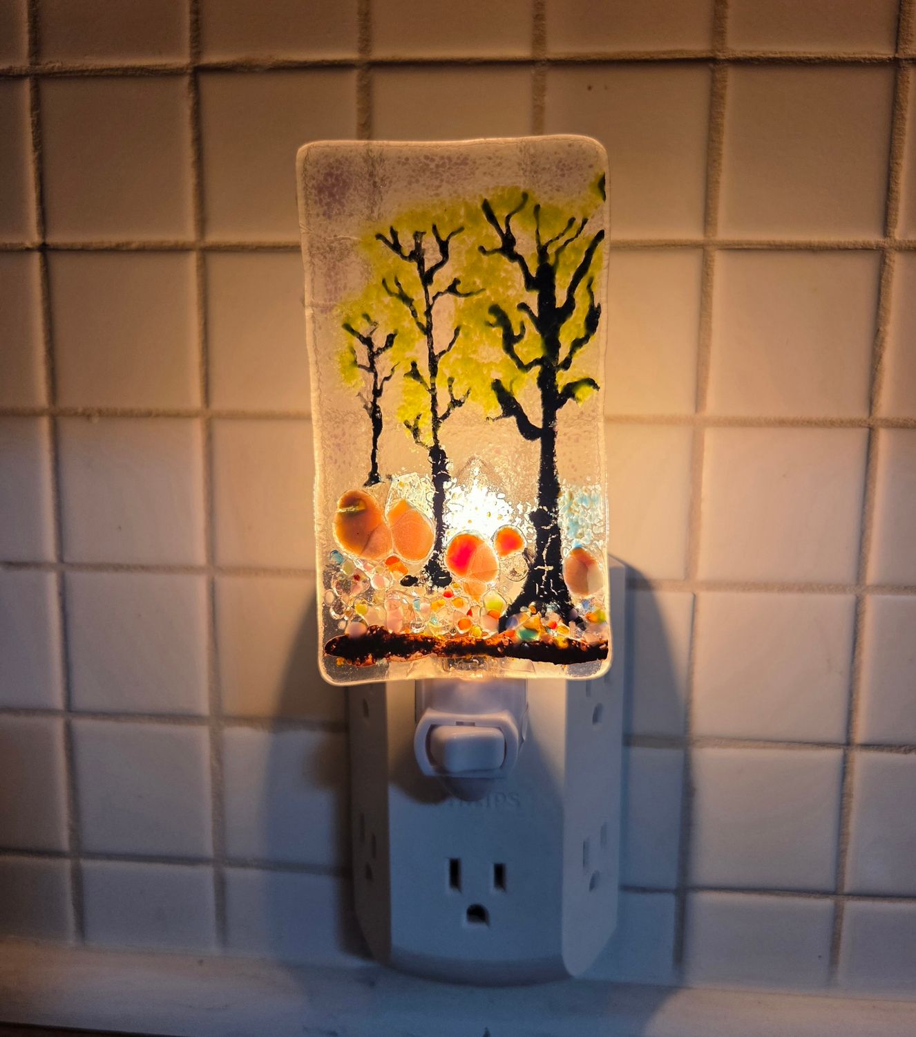 Tree Scene Fused Glass Night Light