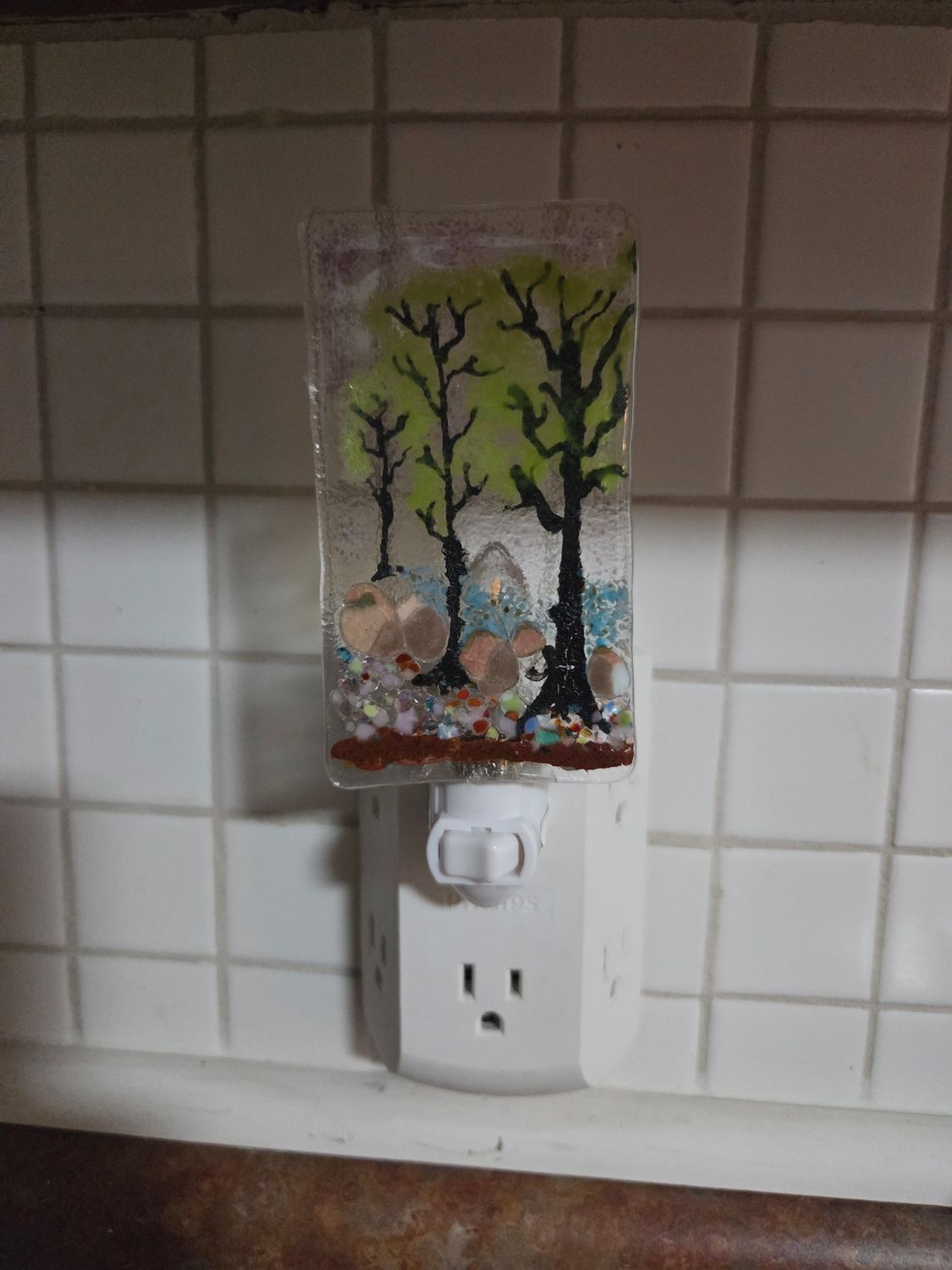 Tree Scene Fused Glass Night Light