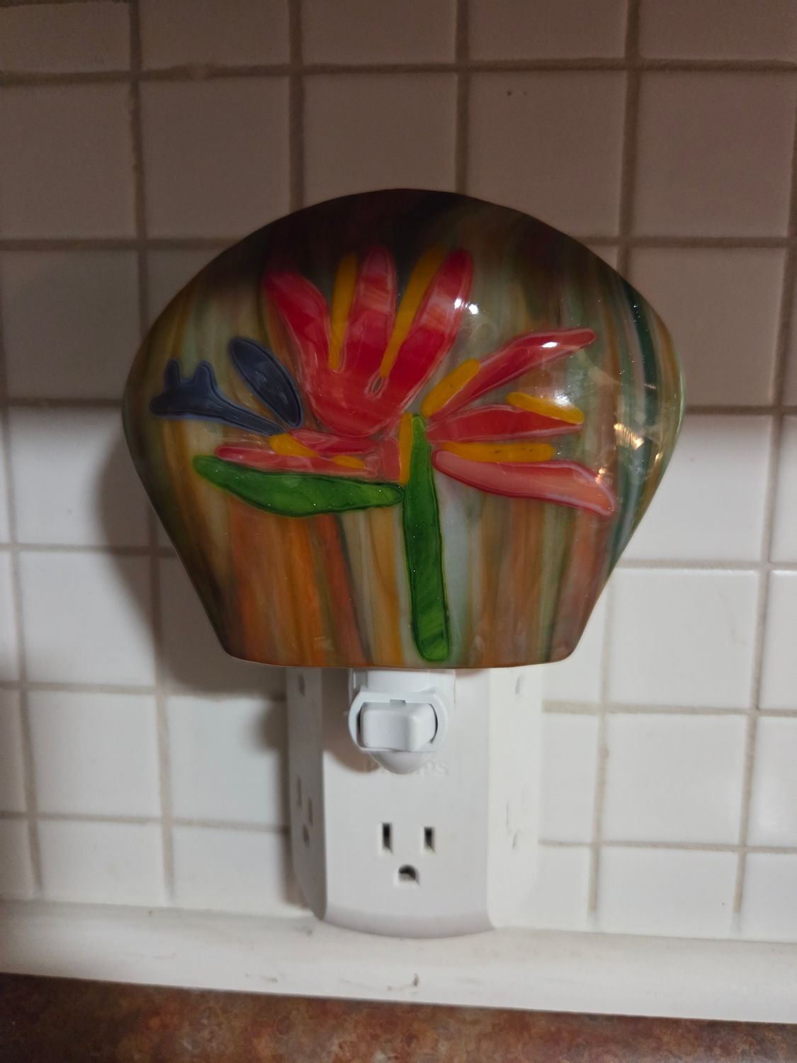 Bird of Paradise Fused Glass Night Light