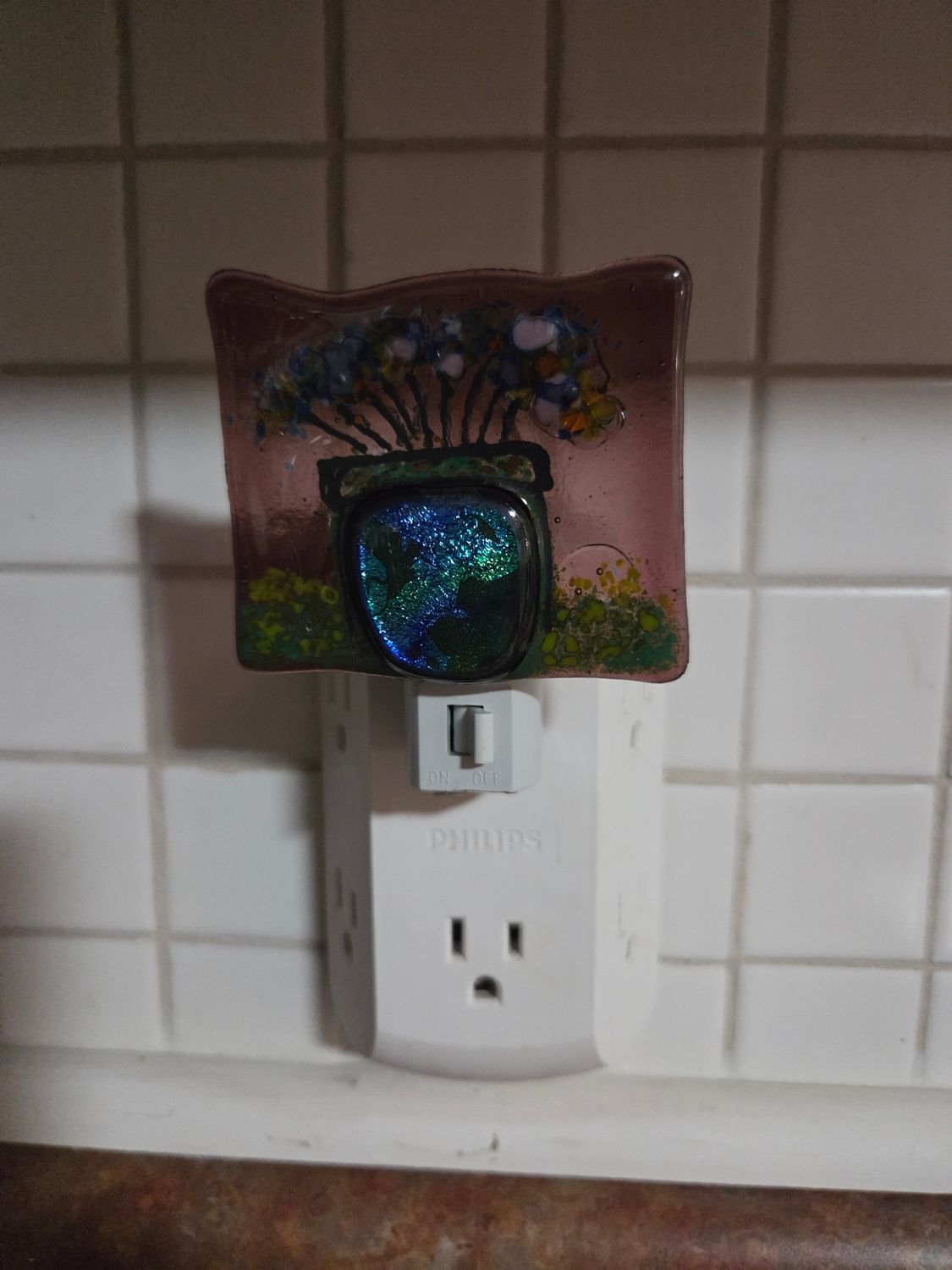 Flowerpot Scene Fused Glass Night Light