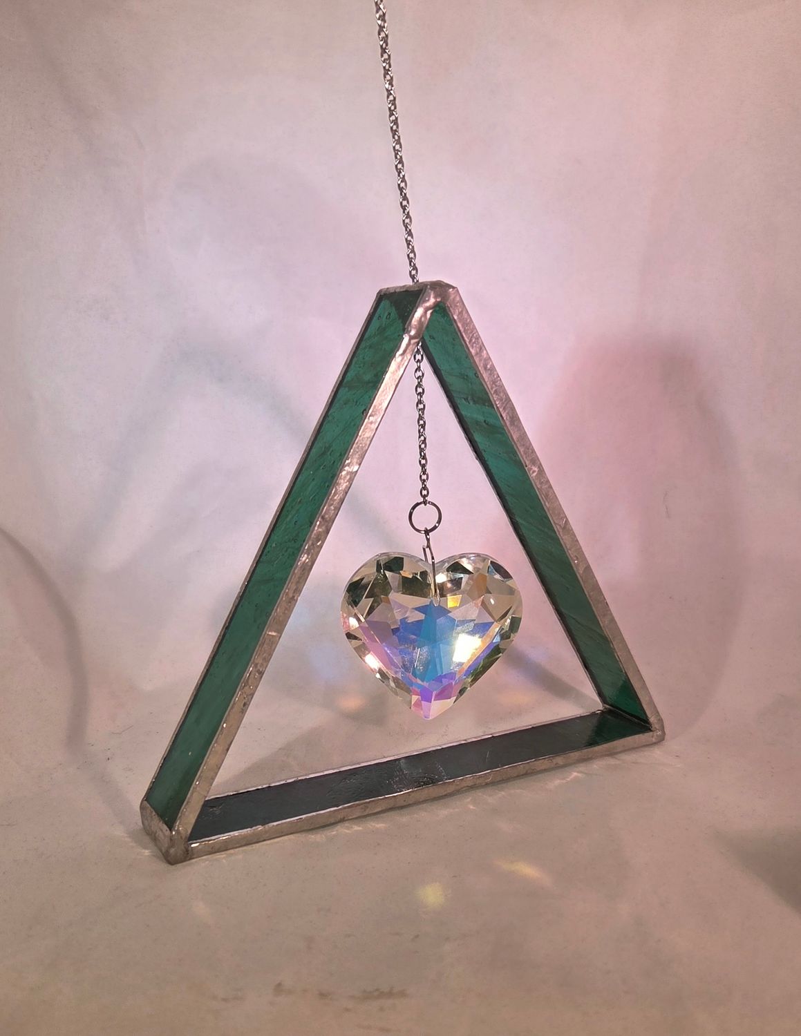 Heart in Rich Green Stained Glass Suncatcher