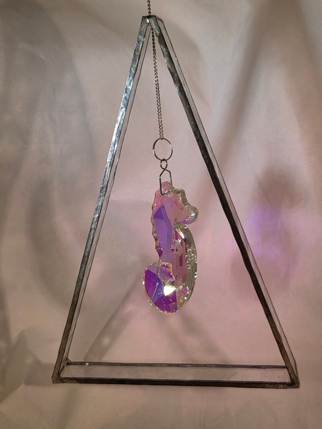 Crystal Water-Stained Glass with AB Seahorse Crystal Suncatcher