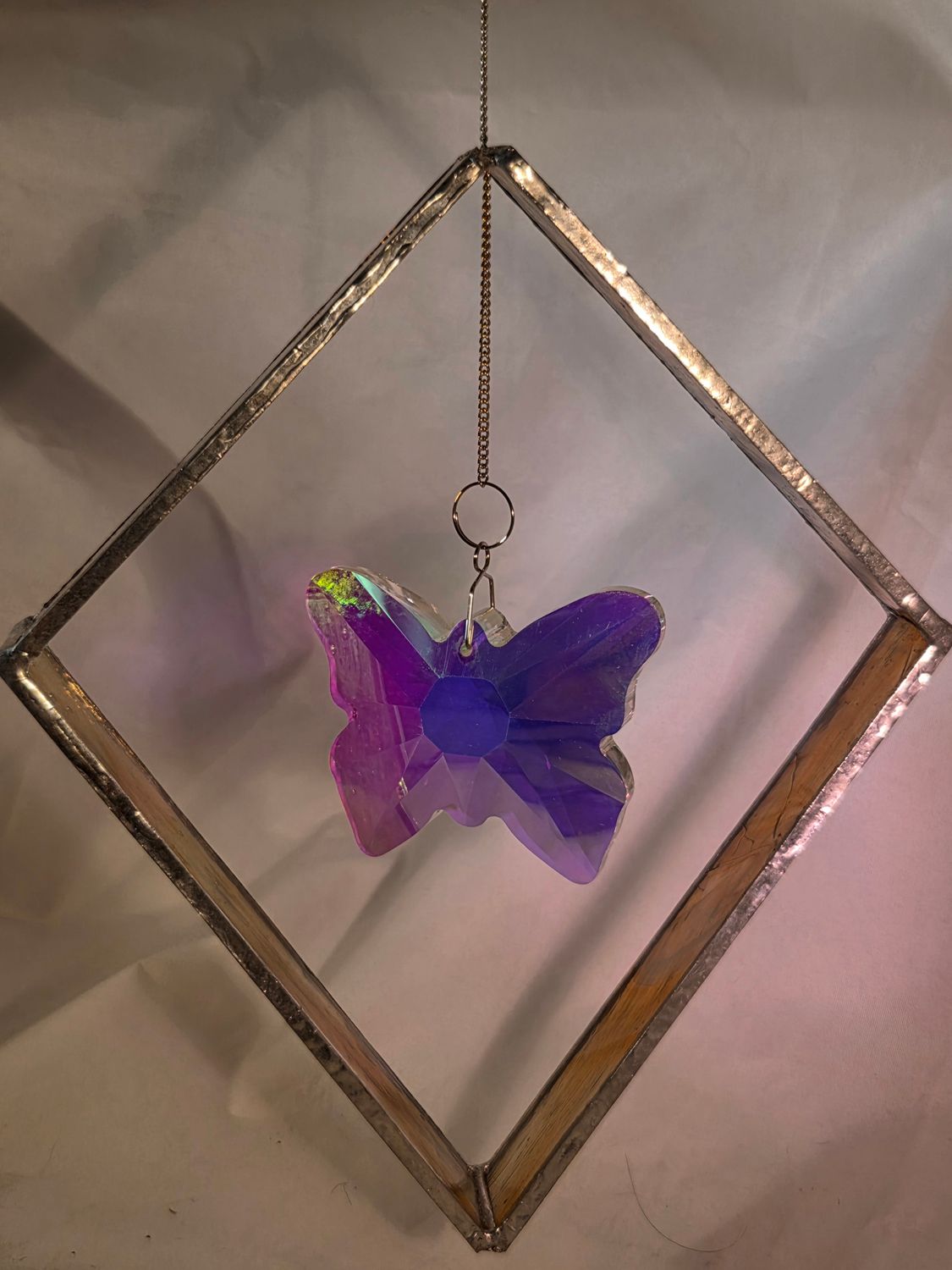 Golden-Yellow Stained Glass with AB Butterfly Crystal Suncatcher