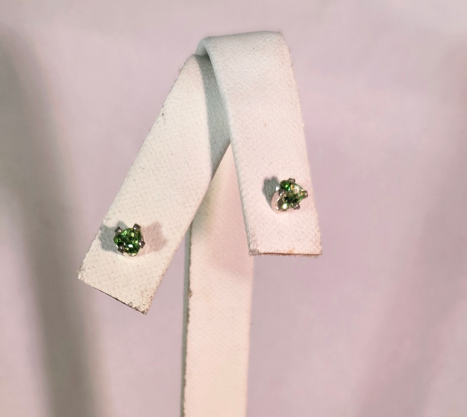 Natural Peridot 4mm Round set in Sterling Silver Stud Earrings