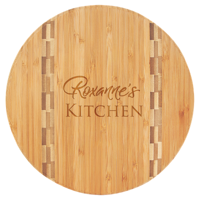 9 3/4" Round Bamboo Cutting Board with Butcher Block Inlay